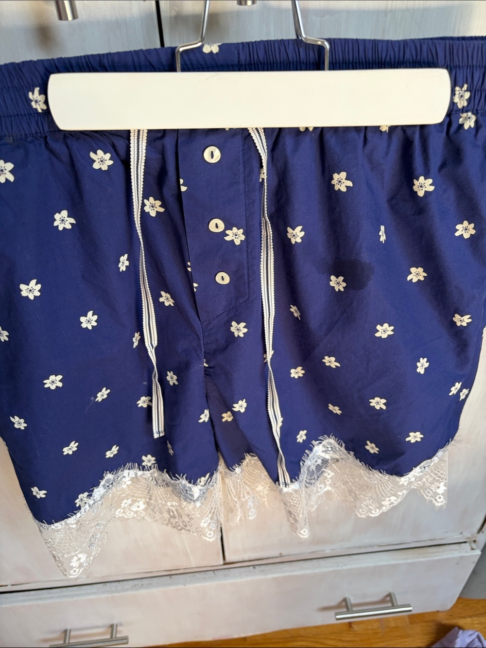 Anthropologie Navy Floral Lace Trim Shorts